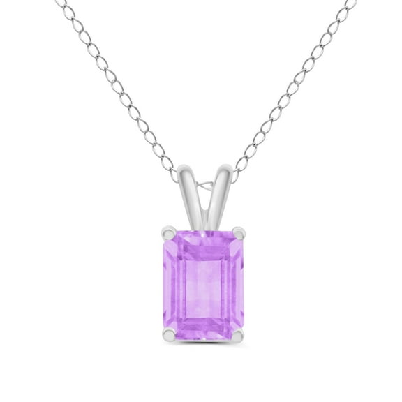 TimeLess Classics Emerald Cut Amethyst Solitaire Pendant Necklace in 14K White Gold - 6x4MM