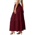 thumbnail image 4 of Women's A-Line Maxi Skirt with Pockets, Solid Color High Waist Drawstring Casual Skirt, Loose Long Skirt for Daily Wear and Travel,Wine,L, 4 of 6