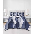 thumbnail image 2 of Quilts Queen Size Bedding Set, Navy Blue Lightweight Quilted Comforter, Modern Moire Abstract Ripple Geometric Soft Reversible Bedspread Coverlet with Pillow Covers for All Season, 90" x 96", 2 of 7