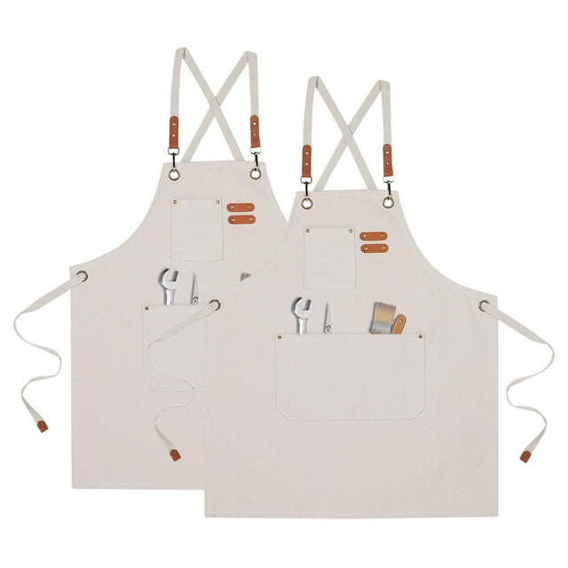 Unique Bargains 2pcs Adjustable Chef Apron Cross Back Aprons for Kitchen Cooking Art Painting, Beige