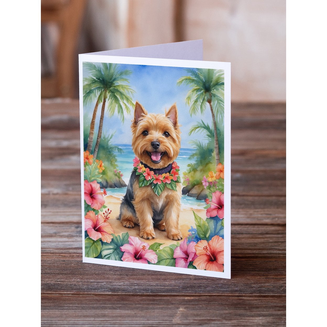 Norwich Terrier Luau Greeting Cards Pack of 8 7 in x 5 in