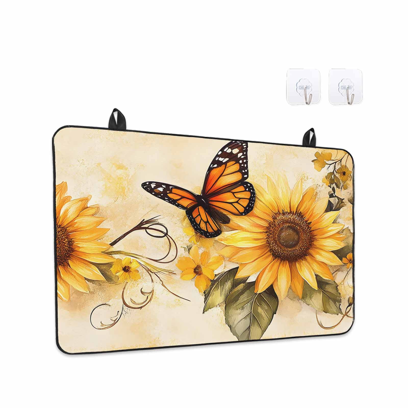 Sunflower Stove Top Cover for Electric Stove, Heat-proof & Non Slip Glass Top Stove Cover Protector, Butterfly Spring Floral Retro Kitchen Flat Cooktop Rubber Mat 24x21 Inches