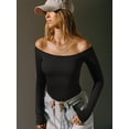 thumbnail image 4 of MOYIKO Off The Shoulder Tops For Women Fitted Long Sleeve Shirts Elegant, 4 of 7