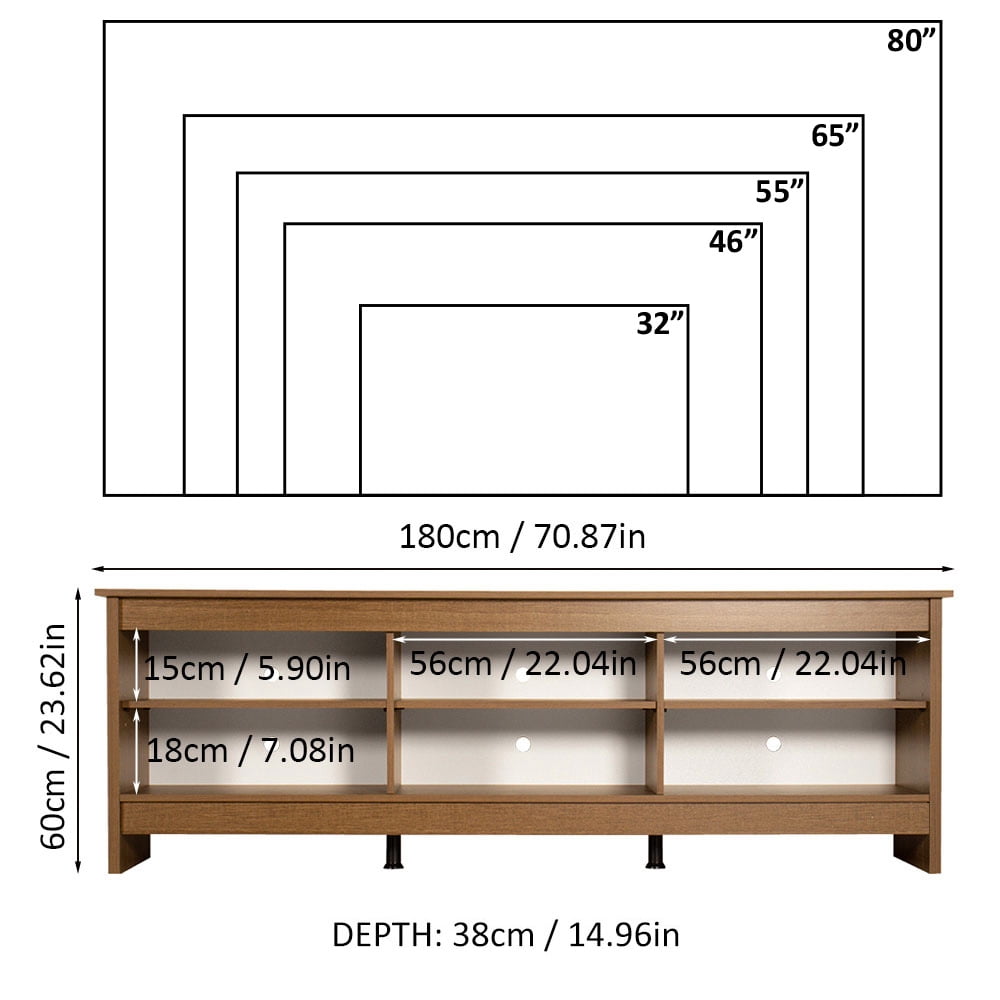 Madesa Media Console TV Stand Entertainment Center with 6 Shelves and Cable Management for 65, 75 Inch Television Living Room and Bedroom Modern Wooden - Rustic