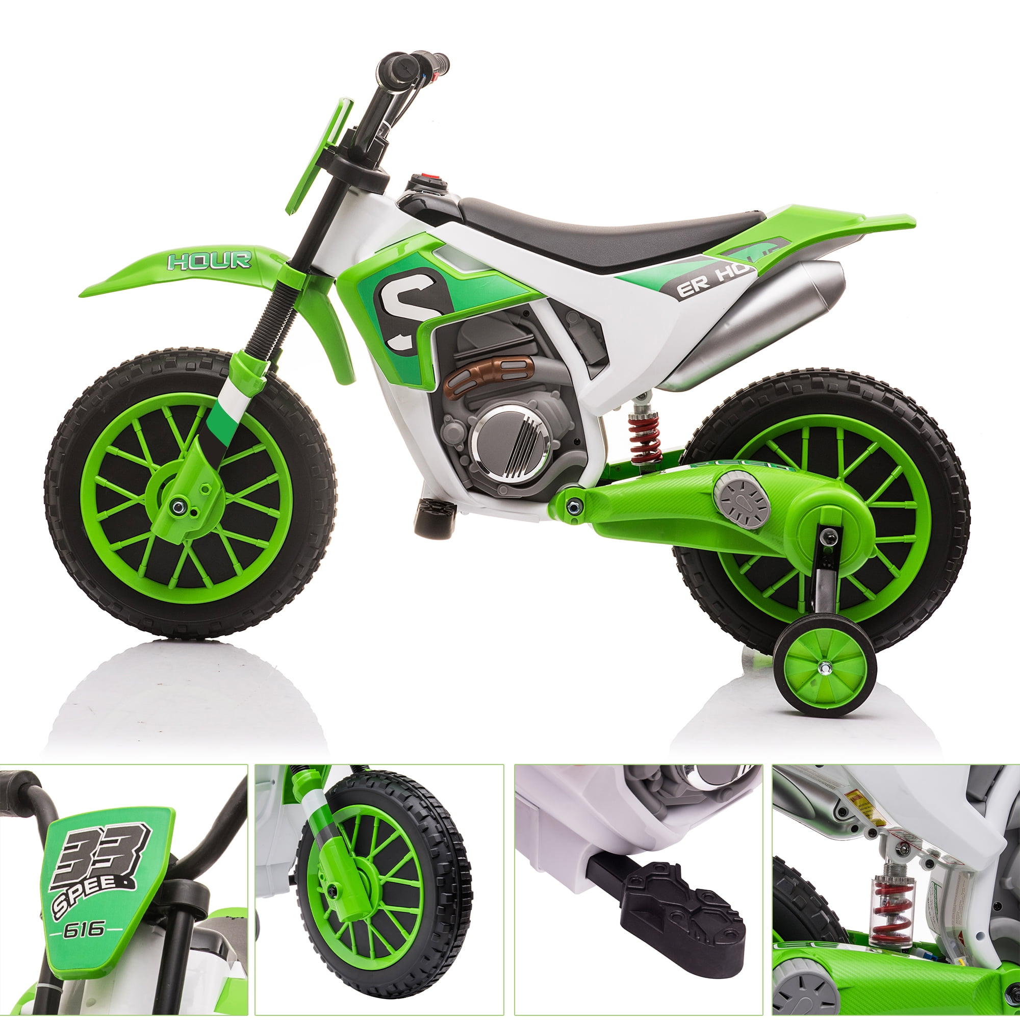 Jaxpety 12V Electric Ride on Motorbike Toy for Boy&Girl,w/Training Wheels,Age 3-6,Green
