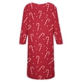 thumbnail image 7 of CQXIDFH Women's Plus Size Nightgown Crew Neck Long Sleeve Sleepwear, Soft Stretch Printed Midi Sleep Dress with Side Pockets, Holiday Christmas & Daily Oversized Loungewear Nightshirt Red, 7 of 7