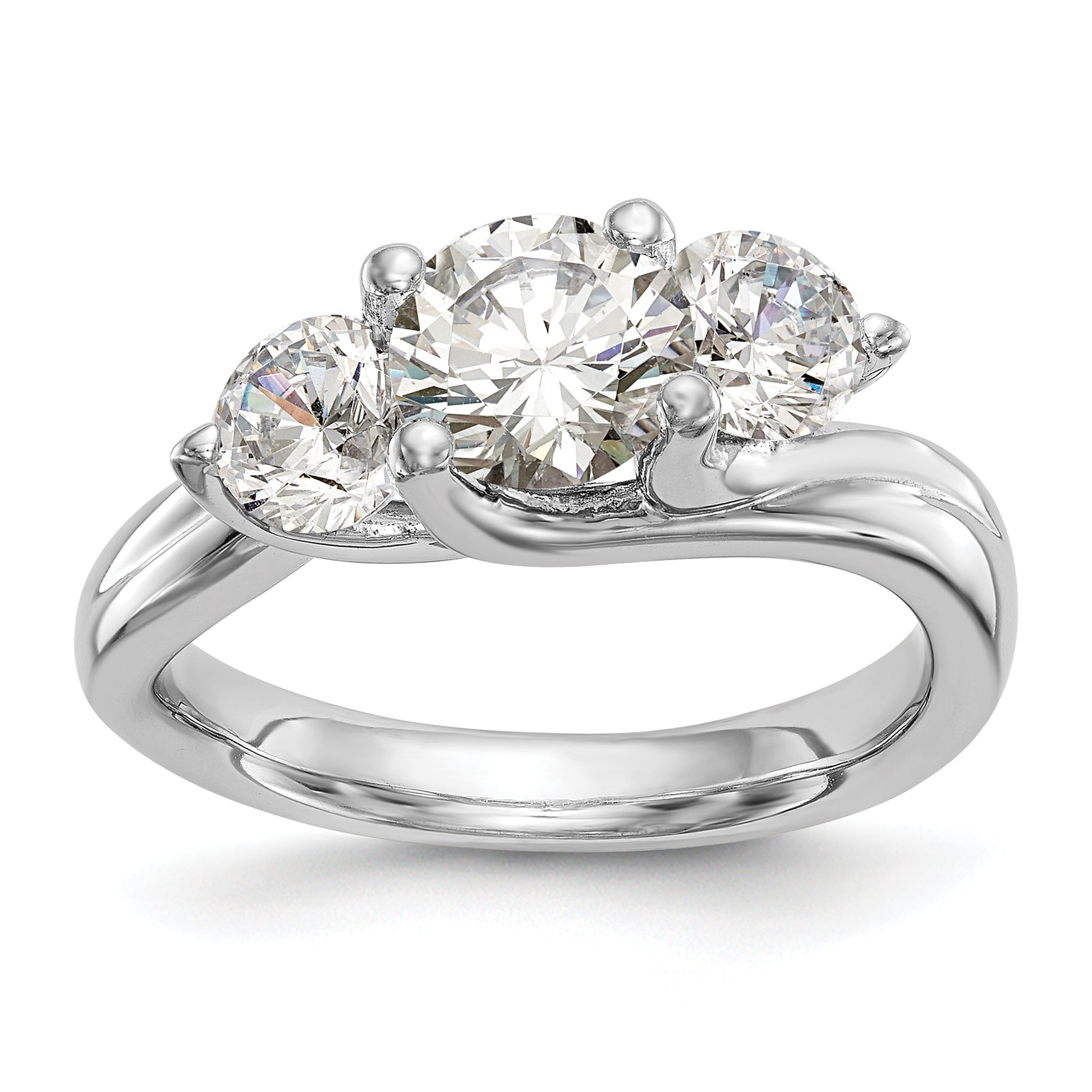 0.75ct CZ Solid Real 14K White Gold 3-Stone Engagement Ring