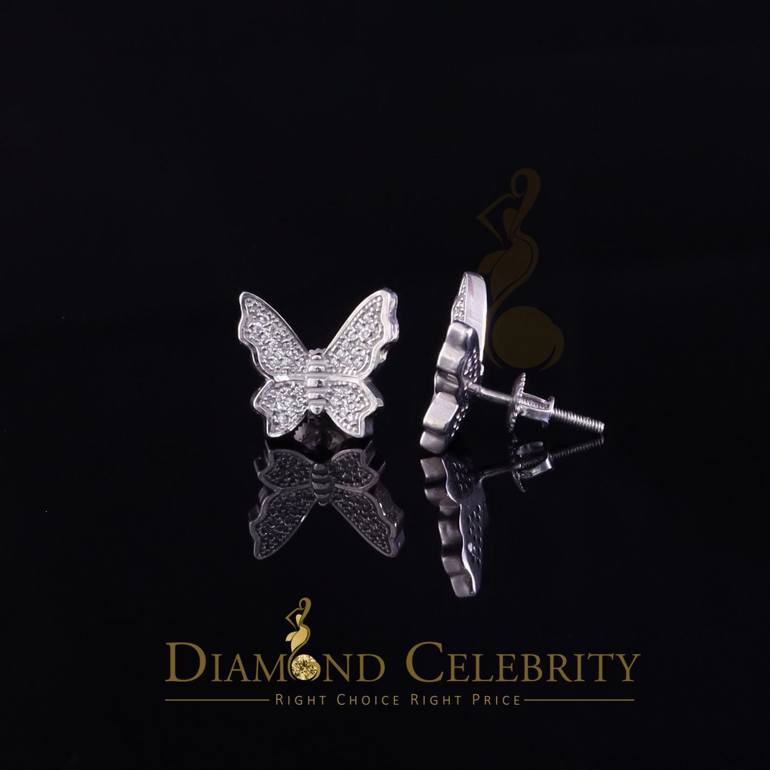 Diamond Celebrity's Butterfly Stud Earrings White 925 Sterling Silver Women's 0.50ct Cubic Zirconia