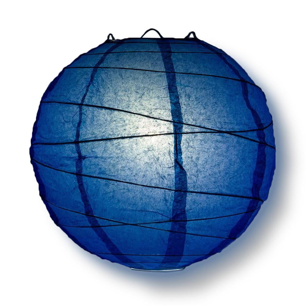 Quasimoon 8' Dark Blue Round Paper Lantern, Crisscross Ribbing, Hanging Decoration by PaperLanternStore