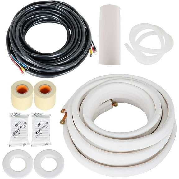 EPOTOOR 50FT Air Conditioning Copper Tubing Hose Extension 1/4" and 1/2" Twin Copper Hoses Insulated Copper Hoses Fit for Mini Split Air Conditioner