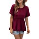 thumbnail image 3 of Gibobby Casual Playera de Manga Corta para Mujer Mujeres Casual Color sólido O Cuello Camiseta suelta Top Ruffle Hem Camisa de manga corta Top Blusa(Vino,G), 3 of 4