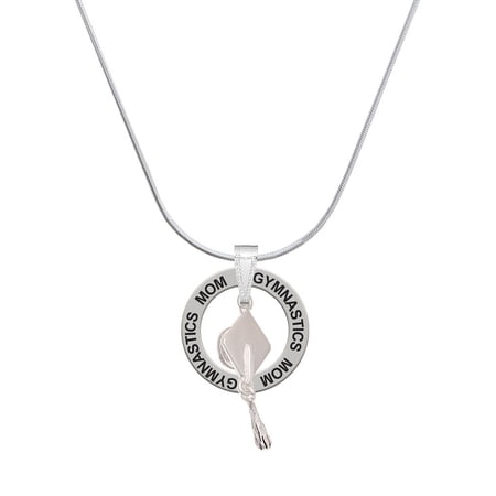 Delight Jewelry Silvertone 3-D Graduation Hat Gymnastics Mom Ring Charm Necklace, 18"