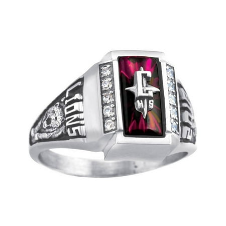 Personalized Women's Crest CZ Side Panel Class Ring available in Valadium, Silver Plus, 10kt and 14kt Yellow and White Gold