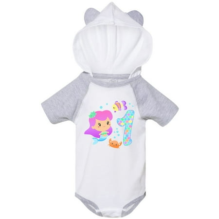

Inktastic First Birthday Mermaid with fish and crab Gift Baby Girl Bodysuit