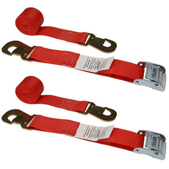 2" x 8' Red Motorcycle Cam Strap W/ Flat Snap hooks on both Ends - 2