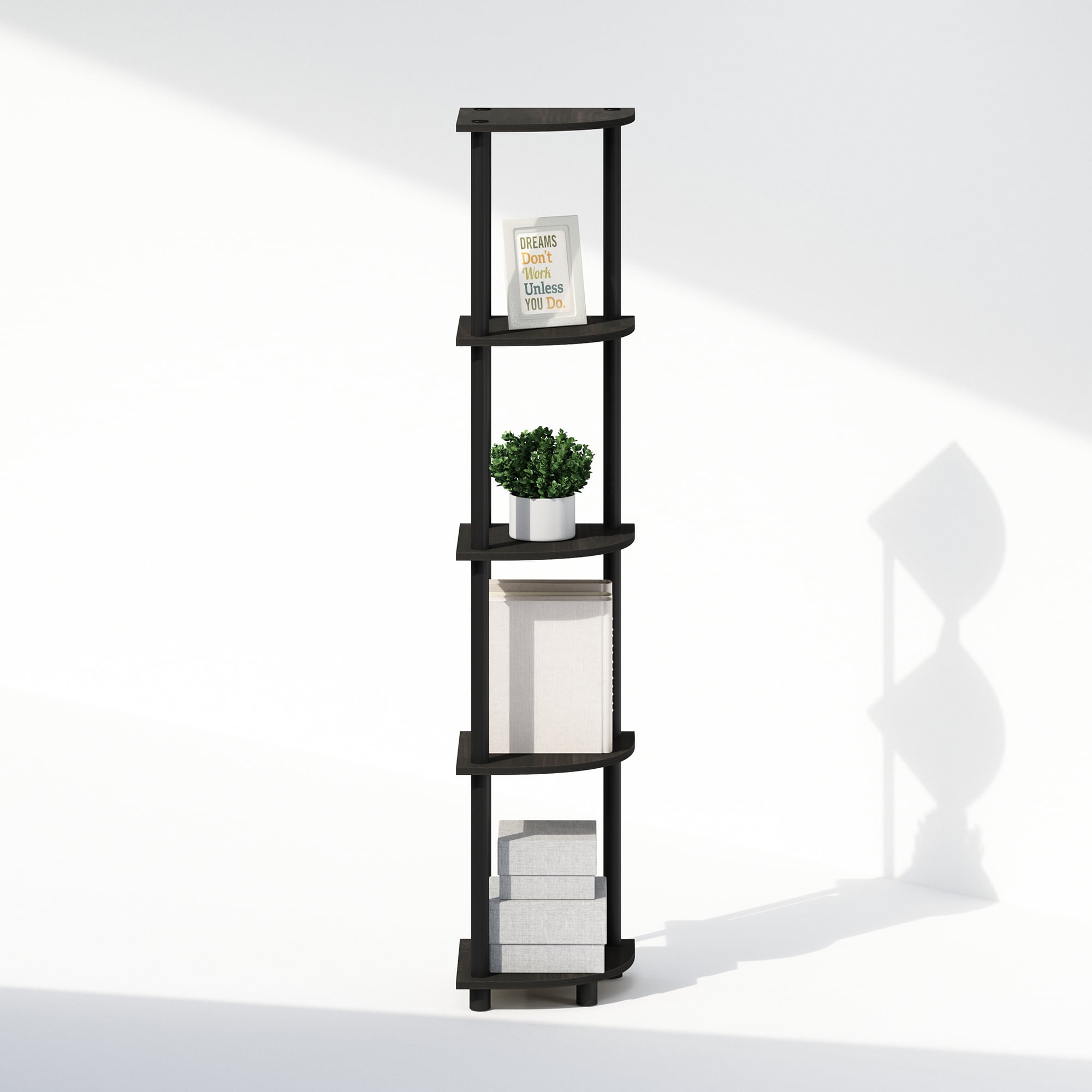 Furinno Turn-N-Tube 5 Tier Multipurpose Corner Display Rack Shelving Unit, Espresso/Black