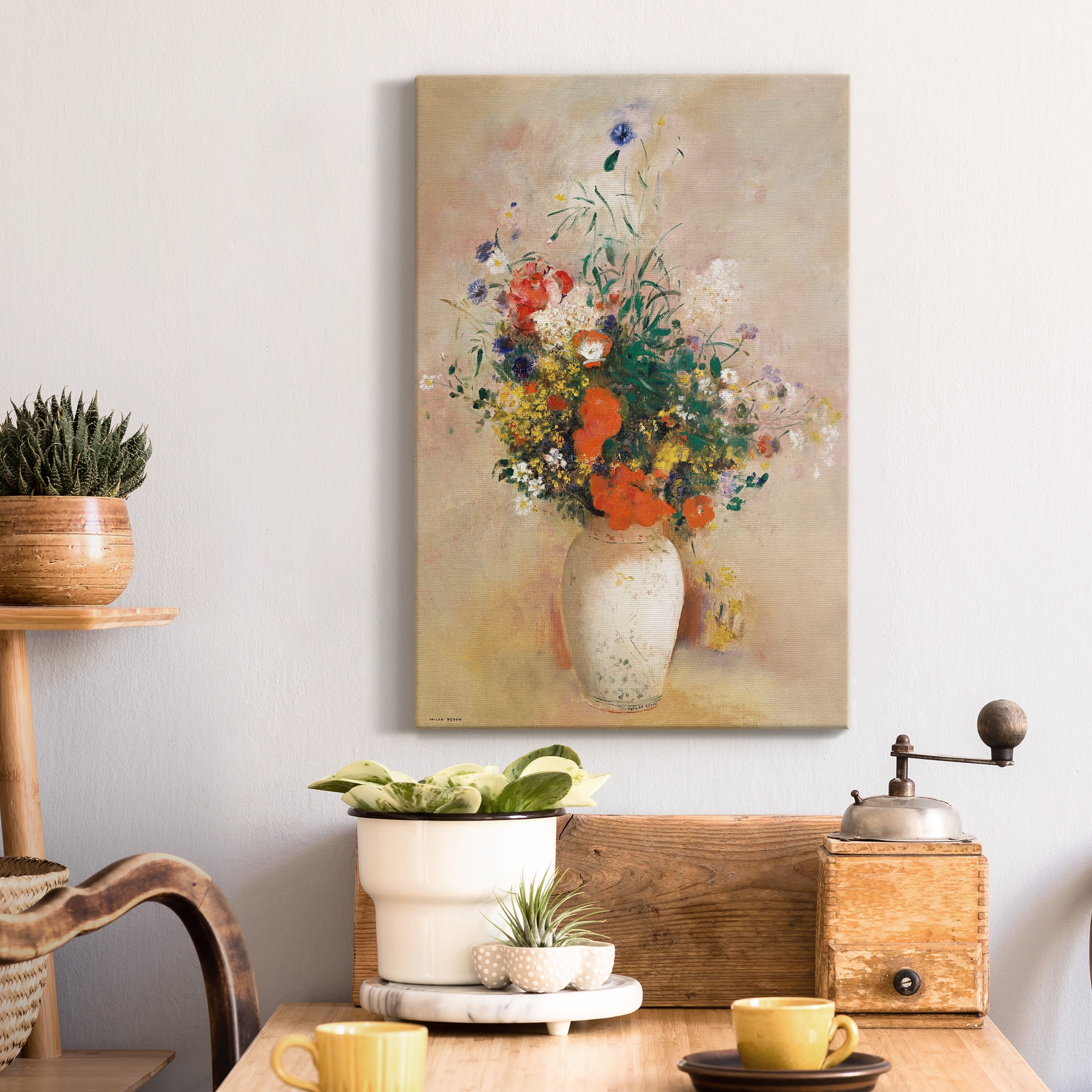 Vase of Flowers (Pink Background) Premium Gallery Wrapped Canvas - Ready to Hang - 24 x 36