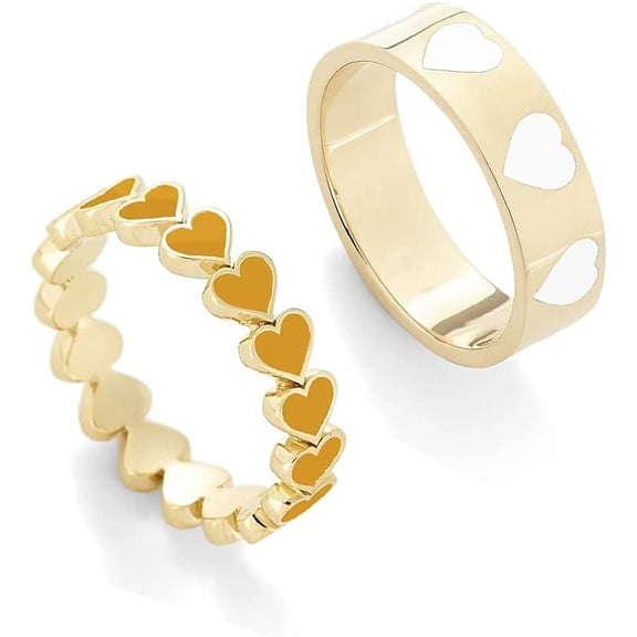2PCS Colorful Love Heart Couple Stackable Ring Enamel Band Knuckle Finger Rings Set for Women Lover Wedding Punk Promise Jewelry