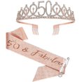 thumbnail image 1 of Faja y tiara de 50 cumpleaños para mujer, corona de faja de 50 cumpleaños de oro rosa y fabulosa faja y tiara para mujer TUNC Sencillez, 1 of 3
