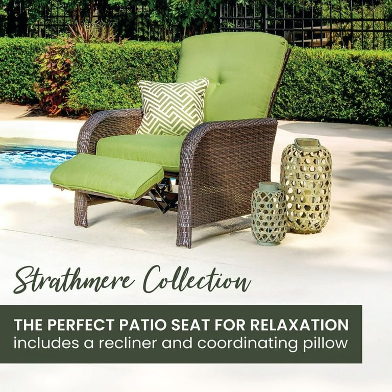 Hanover Strathmere Wicker and Steel Outdoor Patio Lounge Chair Cilantro Green