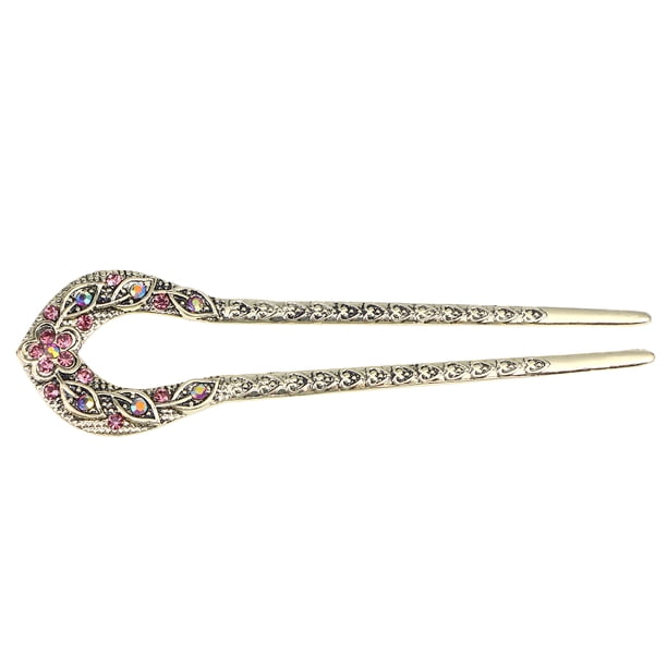 EeaseMX Pasador de pelo de doble punta en forma de U, moño de cristal, accesorio de peinado para mujeres y niñas (púrpura)