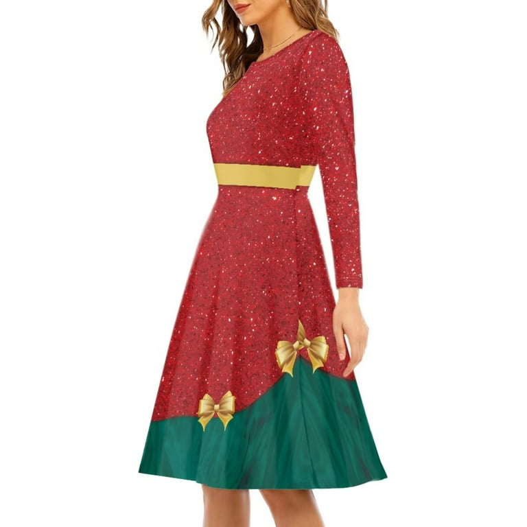 FKELYI Christmas Star Women Dresses Size 3XL Comfortable Glitter Red Swing  Skater Midi Dress Leisure Women's Wear to Work Dresses - Walmart.com