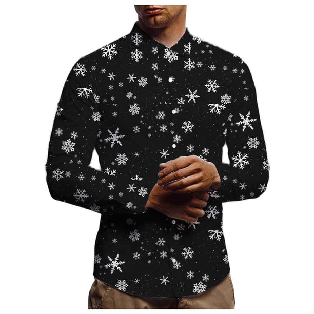 Camisa de manga larga con estampado navideño para hombre, top versátil informal a la moda para hombre Pompotops oipoqjl27141