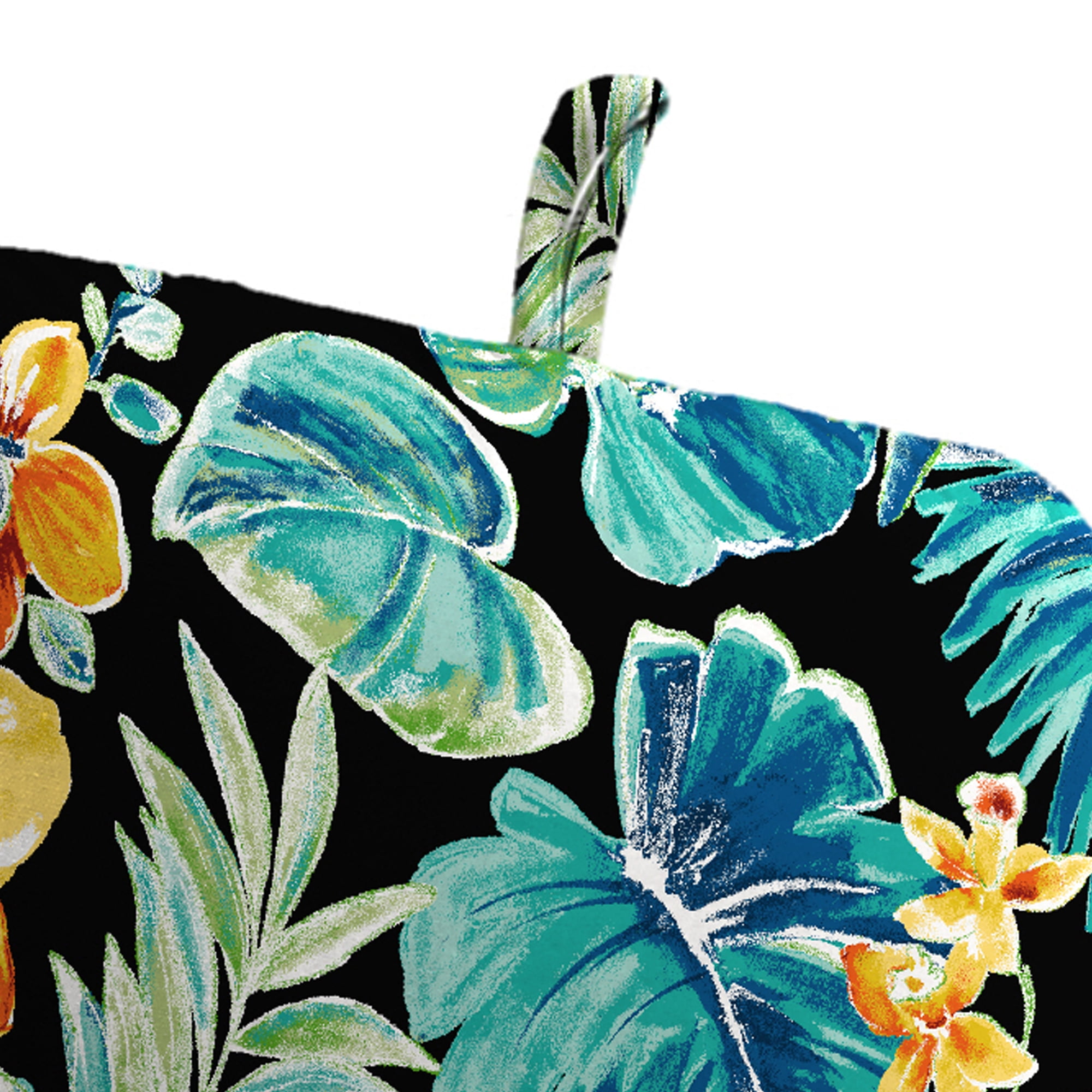 Jordan Manufacturing 74" x 22" Beachcrest Caviar Black Floral Rectangular Outdoor Chaise Lounge Cushion with Ties and Hanger Loop