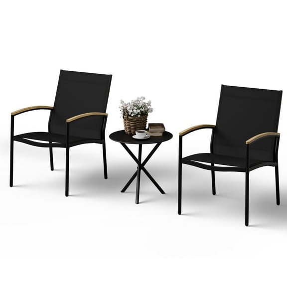 3 Pieces Outdoor Patio Bistro Sets, Textilene Fabric Small Patio Furniture Set, Front Porch Chairs Conversation Set with Table for Lawn, Garden, Balcony, Poolside (Black)