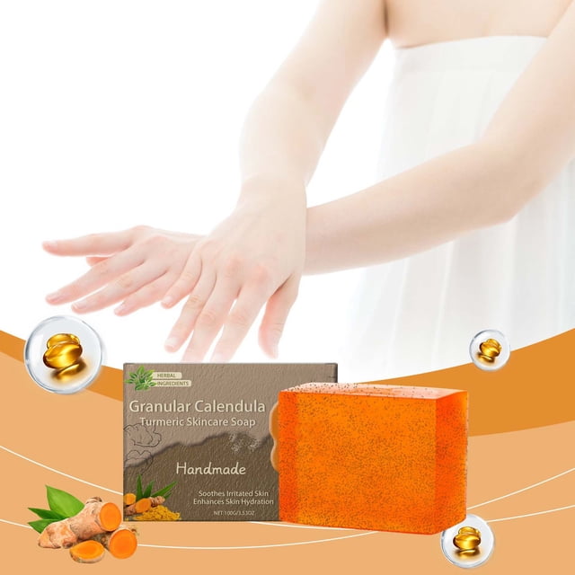 Fiudx Jabón de Caléndula, Barra Natural Caléndula y Cúrcuma, Limpiador Exfoliate Suave, Loción Purificante Profunda para Poros, Hidratante Corporal, Cuidad Piel Sensible, Uso Diario En El Baño, Fórmu