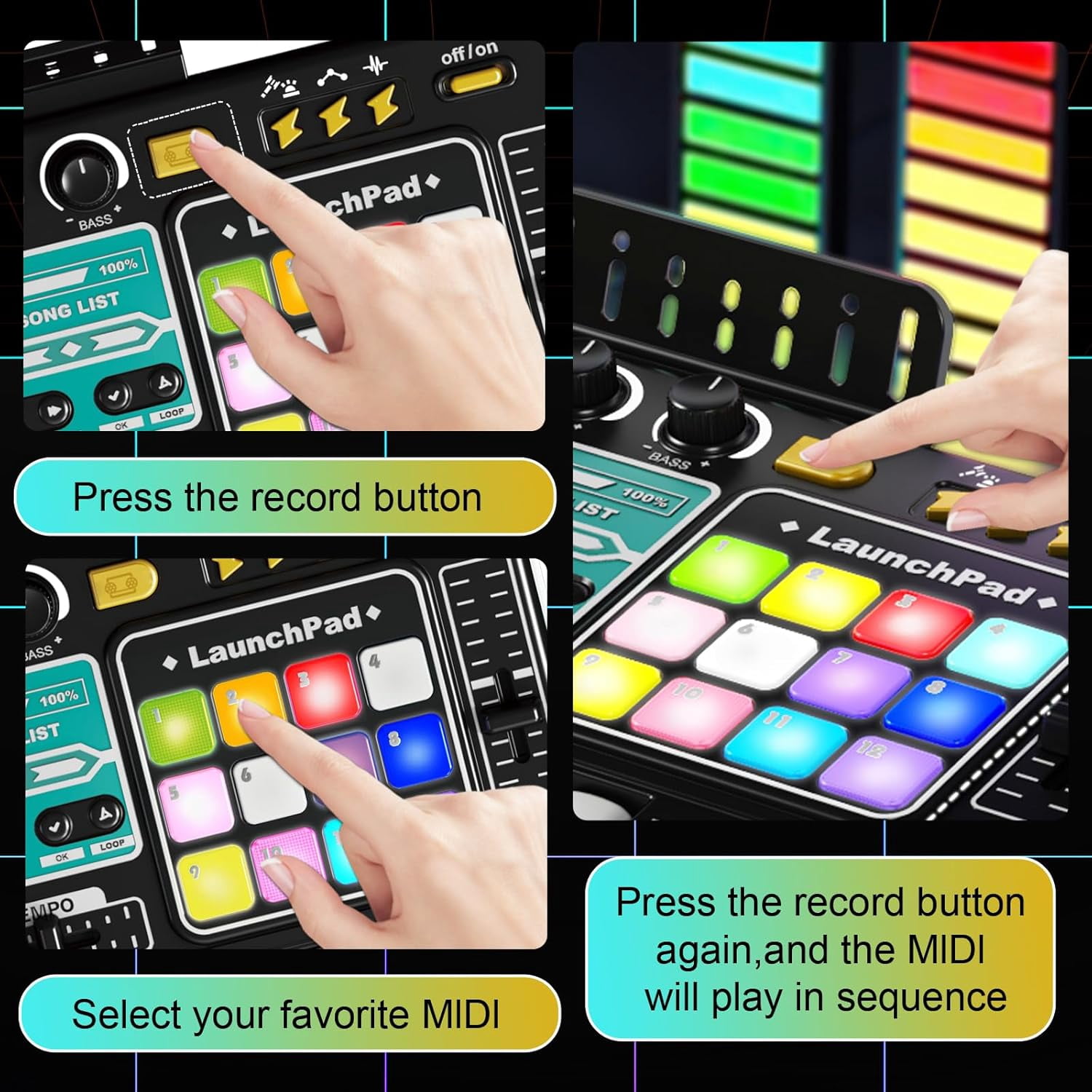 DJ Mixer for Kids with Microphone&Bluetooth, 8-Key Keyboard Piano Light up DJ Turntable with 12 MIDI, Piano Musical Instruments Toys for Boys Girls Birthday Gift for Kids Age 4 5 6 7+