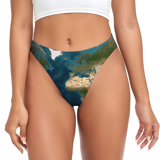 Balery World Map Tangas de Algodón para Mujer con Estampado – Ropa Interior Sexy, Transpirable, G-string-4X-Large
