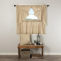 VHC Brands Burlap Vintage 4 PC Tan Curtain Set (2 Prairie Swag 36x18 and 2 Tier 24x36)
