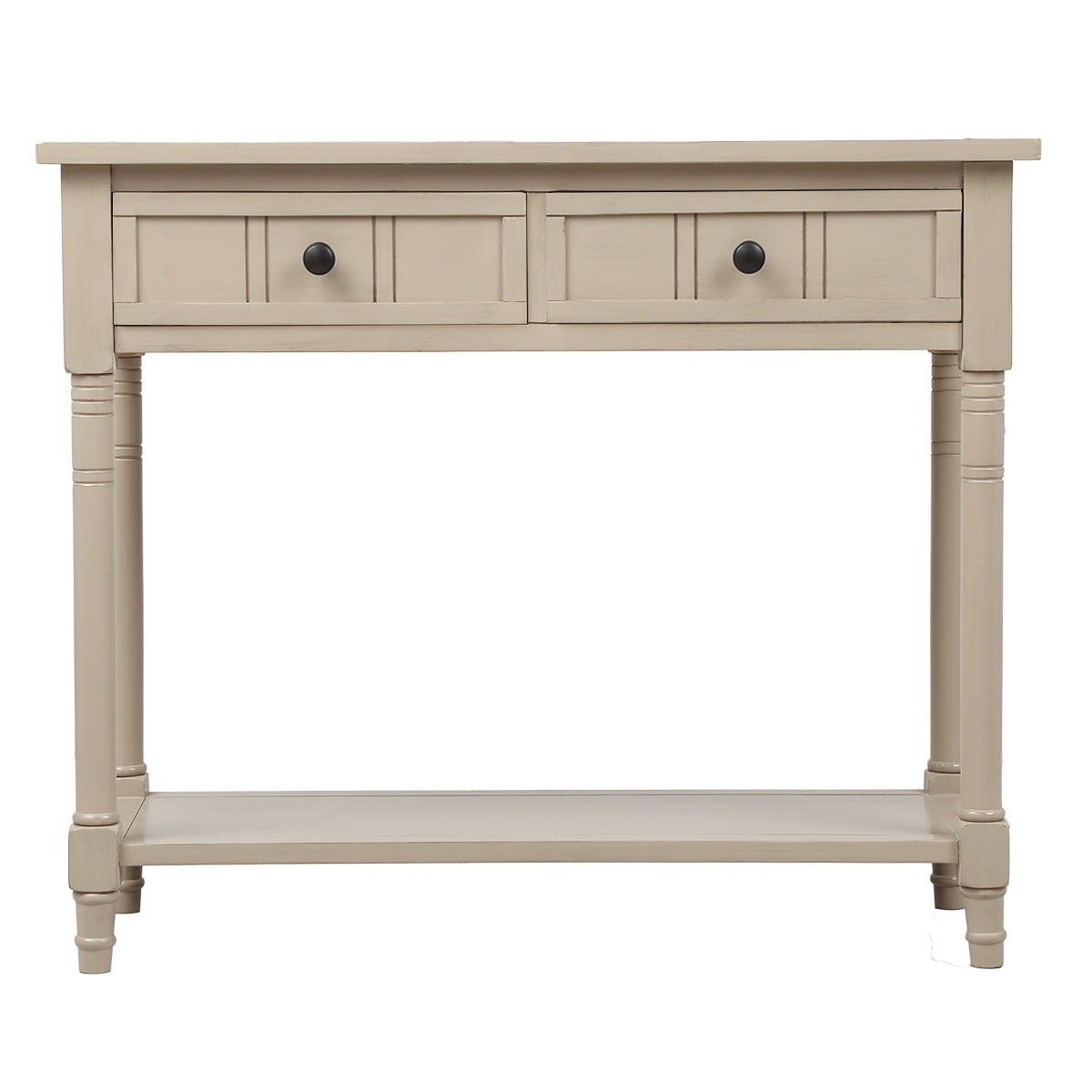 Retro Console Table with Drawers, Solid Wood Entryway Table for Living Room, Hallway, Vintage Accent Storage Sofa Table with Bottom Shelf
