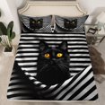 thumbnail image 2 of jejeloiu Kawaii Cat Animals Full Size Sheets,Black Geometric Stripe Bed Sheets For Girls Kids 4-Piece, 2 of 7