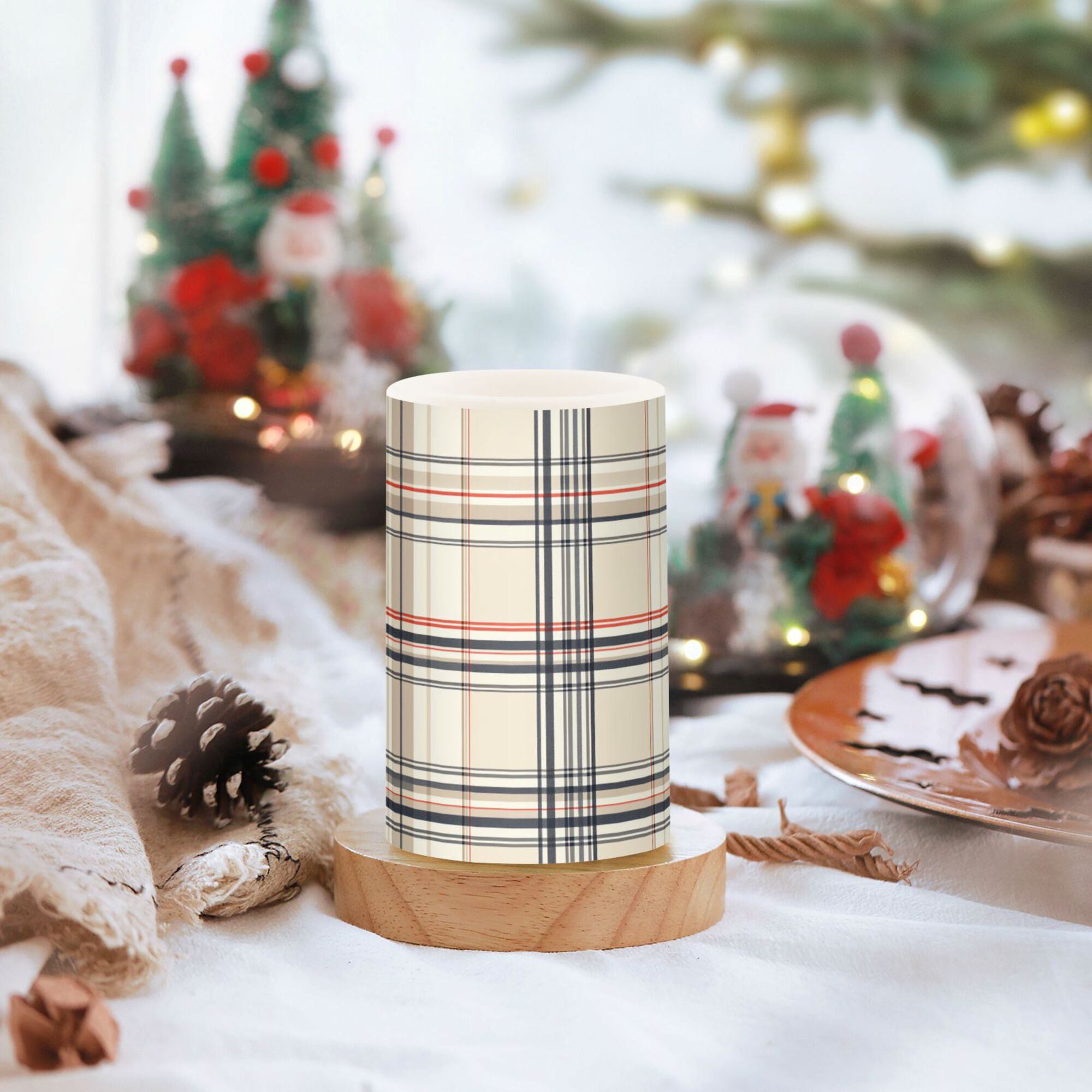 Yayeee Flameless Candles with Remote Flickering Battery Operated Multi Color Changing, Beige Plaid Pattern