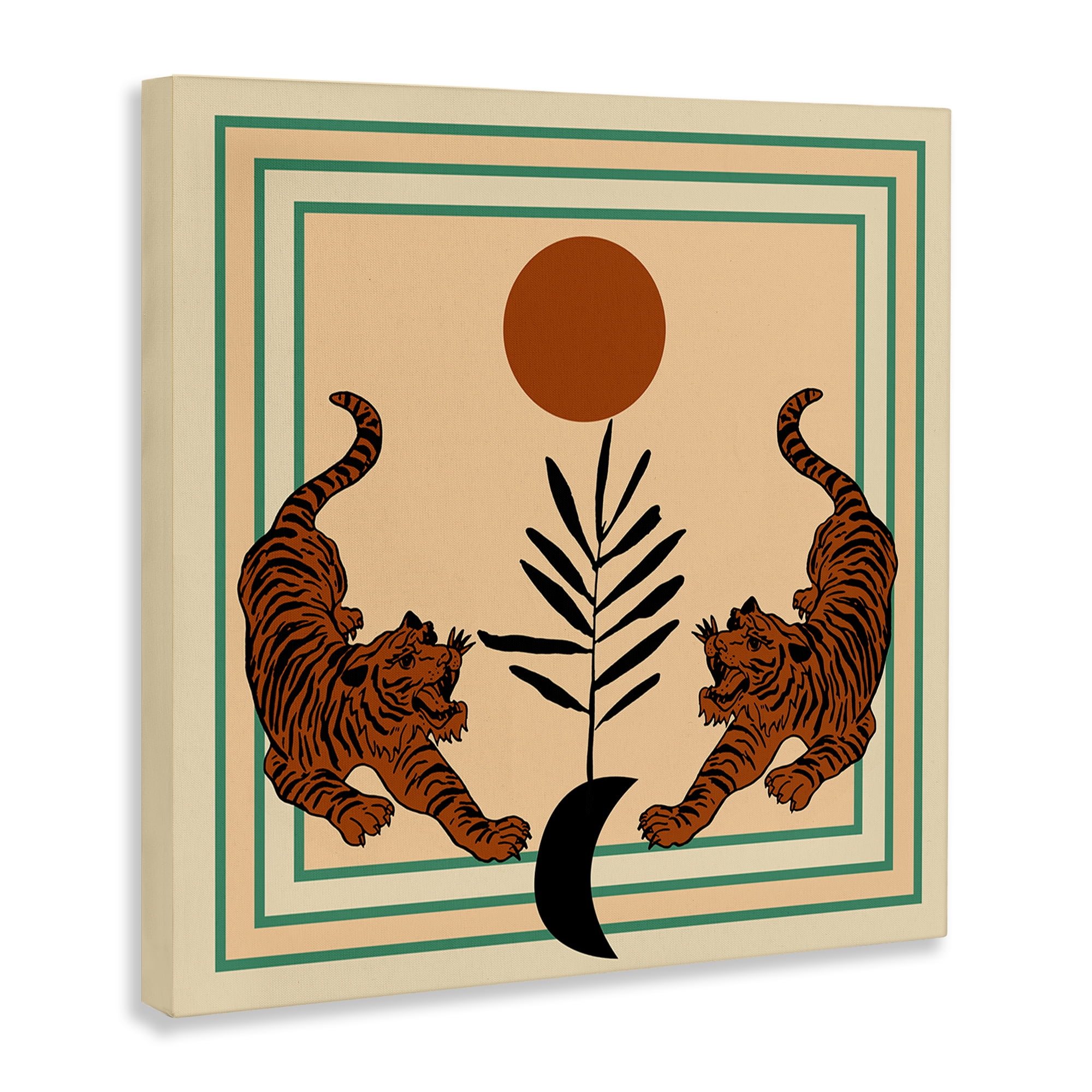 Stupell Industries Symmetrical Tropical Tigers Animals Painting Wrapped Canvas Art Print Wall Art, 36 x 36