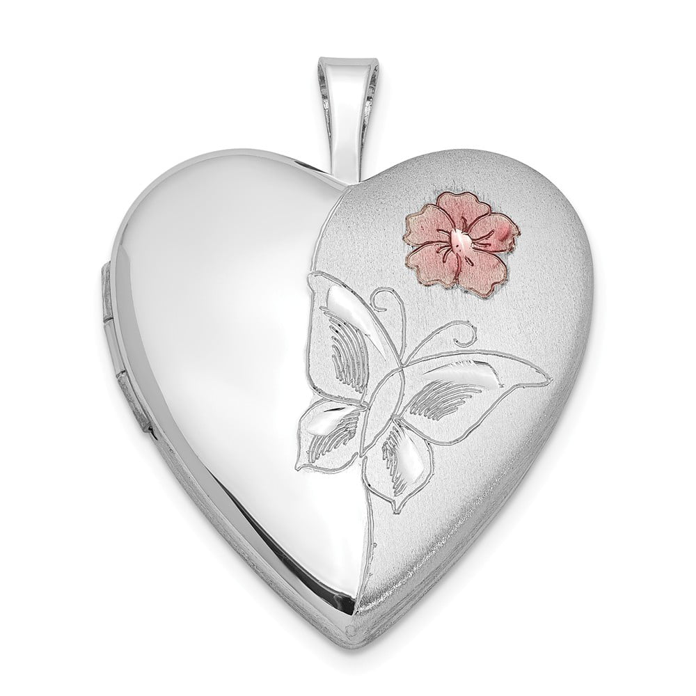 .925 Sterling Silver Enameled Flower Butterfly Heart Locket Charm Pendant 