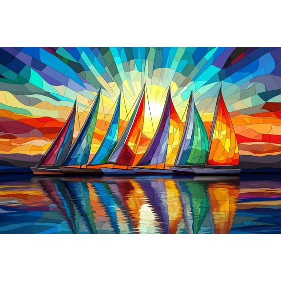 Jigsaw Puzzles 300 Pieces Fun Challenging Puzzles for Adults Stained - Glass Sailing SunsetPieces Fit Together Perfectly Challenging Puzzle Size is