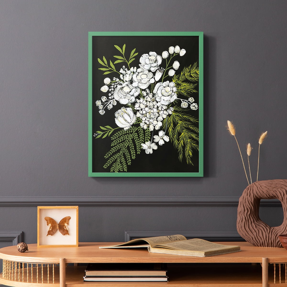 Alabaster Bouquet I Framed Print in Green Solid Wood Framed Print No Nail Hanging