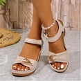 thumbnail image 5 of LOVZFMLL Women's Chunky Block Heel Sandals Hollow Open Toe Ankle Strap for Summer Casual Outdoor Walking Beach Vacation Beige 5.5, 5 of 9