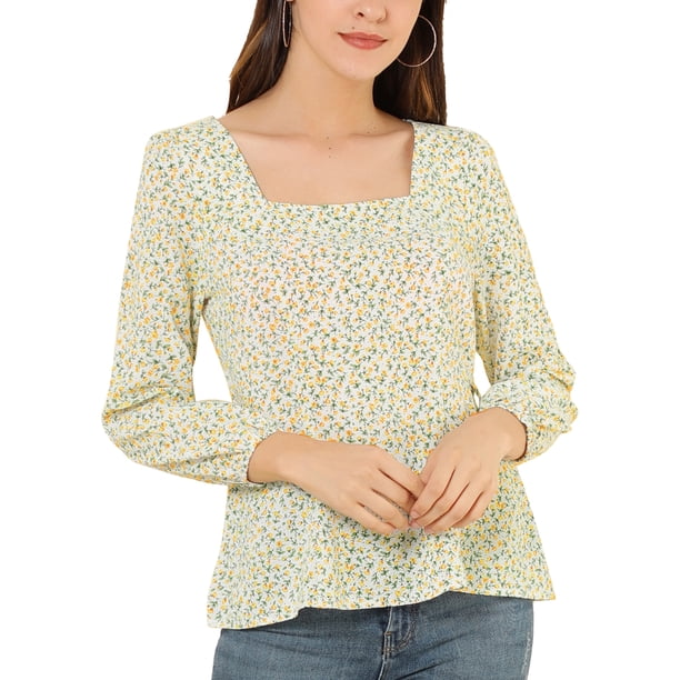 Blusa de Gasa Allegra K con Cinturón Y Estampado floral blanco XL