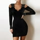 thumbnail image 4 of Minivestidos de mujer Gradiente sólido Escote en V Costura fuera del hombro Bodydoll Vestido de encaje de malla Vestido con cinturón Fridja  NMB3974, 4 of 9