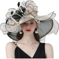 thumbnail image 2 of Women Organza Hats Flower Decoration Wide Brim Occasion Event Church Dress Sun Hat, 2 of 4