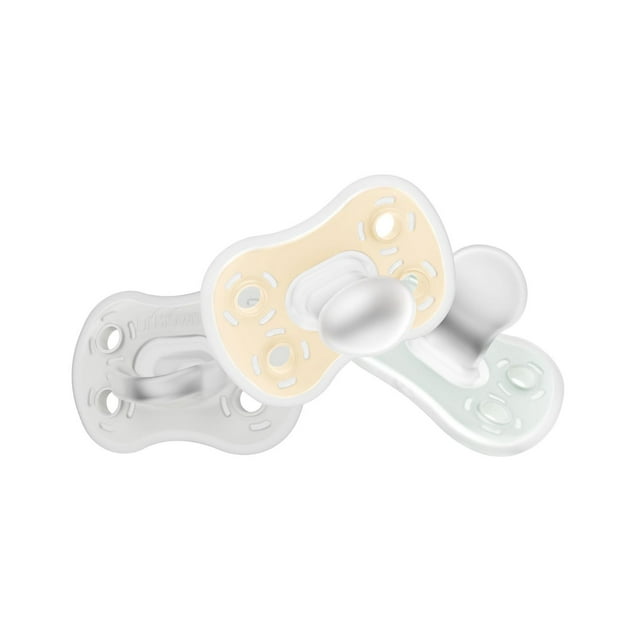 Dr. Brown's Advantage One-Piece Silicone Baby Pacifier, Fully Symmetrical Soother, Neutral, 0-6m, BPA Free, 3 Pack
