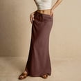 thumbnail image 2 of Womens Cotton Linen Skirts Trendy Elastic Waist Drawstring Long Skirts with Slit Brown XL, 2 of 6