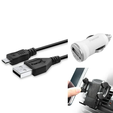 Insten Micro USB Charging Cable & Air Vent Phone Holdr Mount & White Car Charger Adapter for Android Cell Phone Smartphone Mobile (Best Cell Phone Car Charger)