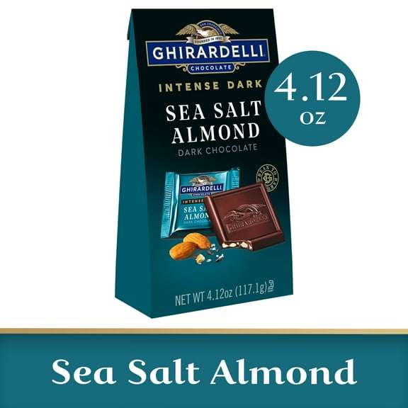 GHIRARDELLI Intense Dark Chocolate Squares, Sea Salt Almond, 4.12 oz Bag