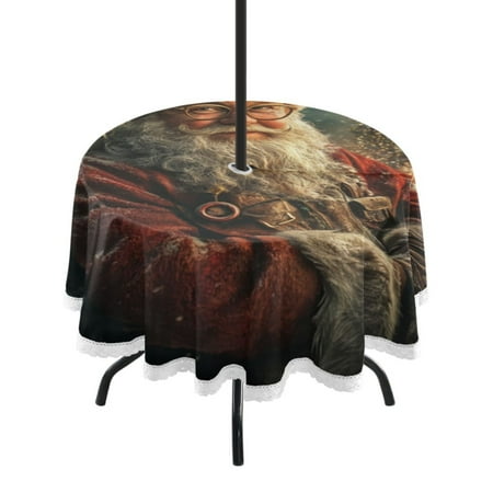 

Round Tablecloth 60*60 Inches Round Tablecloth Outdoor Style Tablecloth With Umbrella Holes Tablecloth Outdoor Suitable For Kitchens and Dining Rooms Cute Santa Claus Pattern