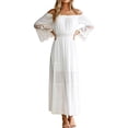 thumbnail image 1 of Vestido largo de mujer con hombros descubiertos y mangas acampanadas de encaje, vestido elegante de fiesta de noche estilo bohemio blanco, 1 of 6